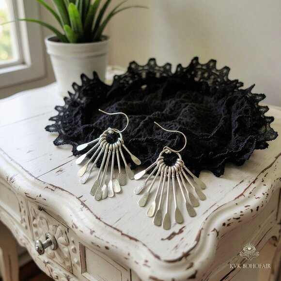 Silver Paddle Fringe Earrings - Picture 5 of 10